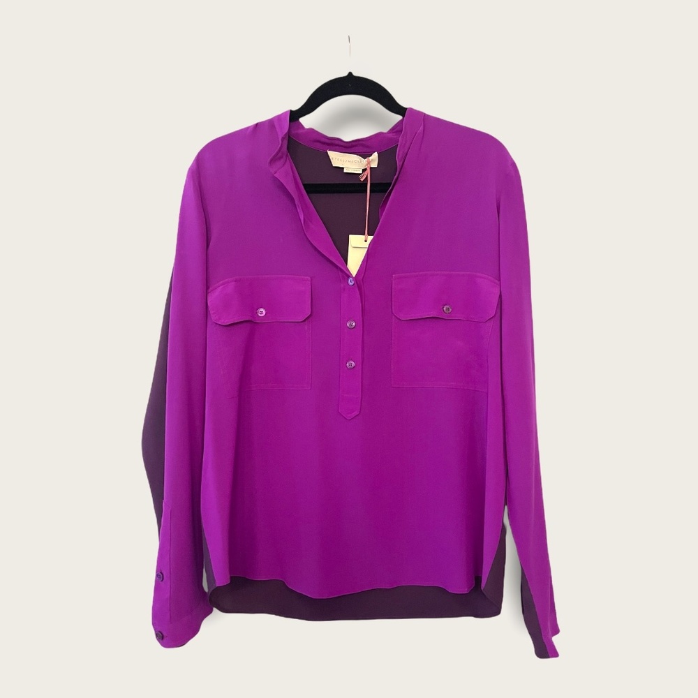 Stella McCartney Blouse Color Block Purple Silk Size 42 new with Tags